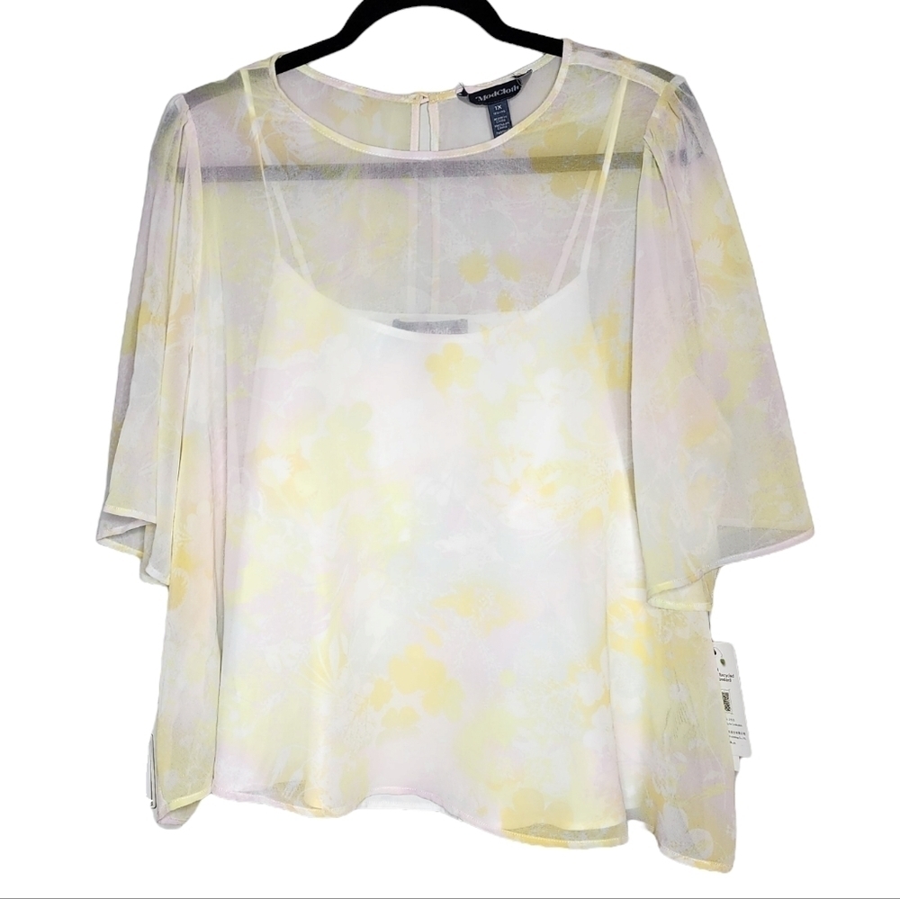 NWT Modcloth Fluttering in the Breeze Top Yellow Sheer Lined Size 1X